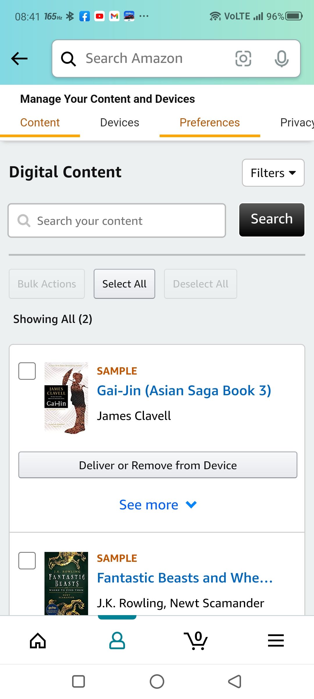 Digital Content management on Amazon screenshot