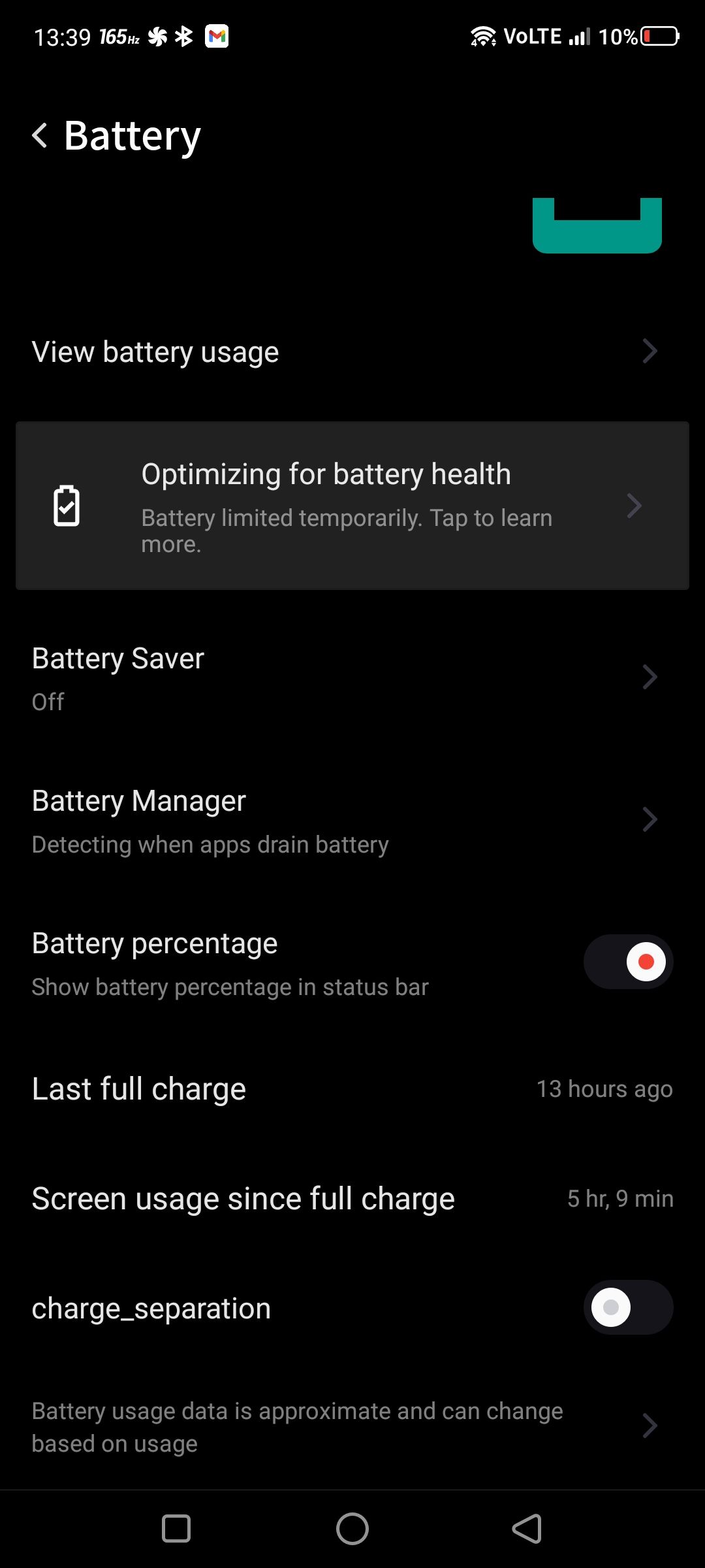 Screenshot of battery options in the REDMAGIC 7