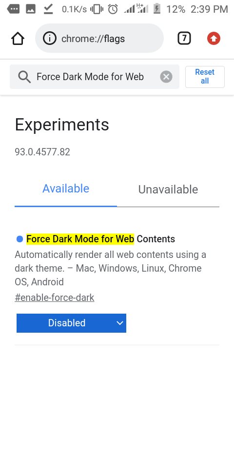 Chrome Force Dark Mode Settings
