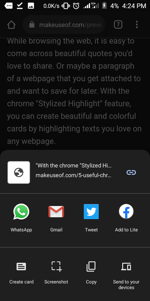 Screenshot of Chrome stylized highlight feature