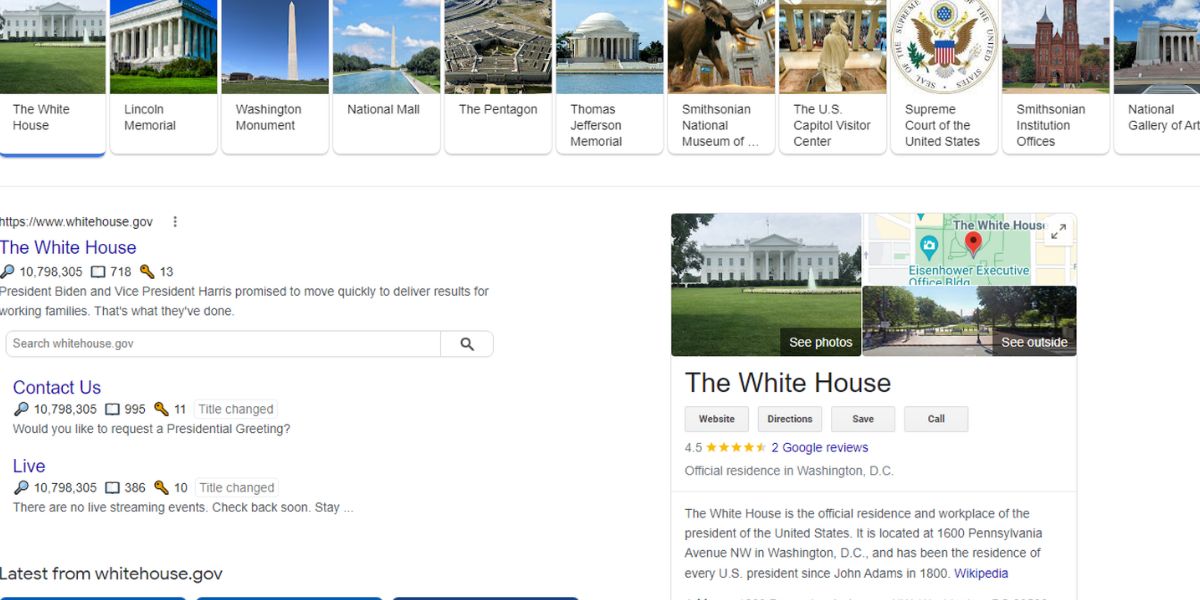 Searching White House on Google