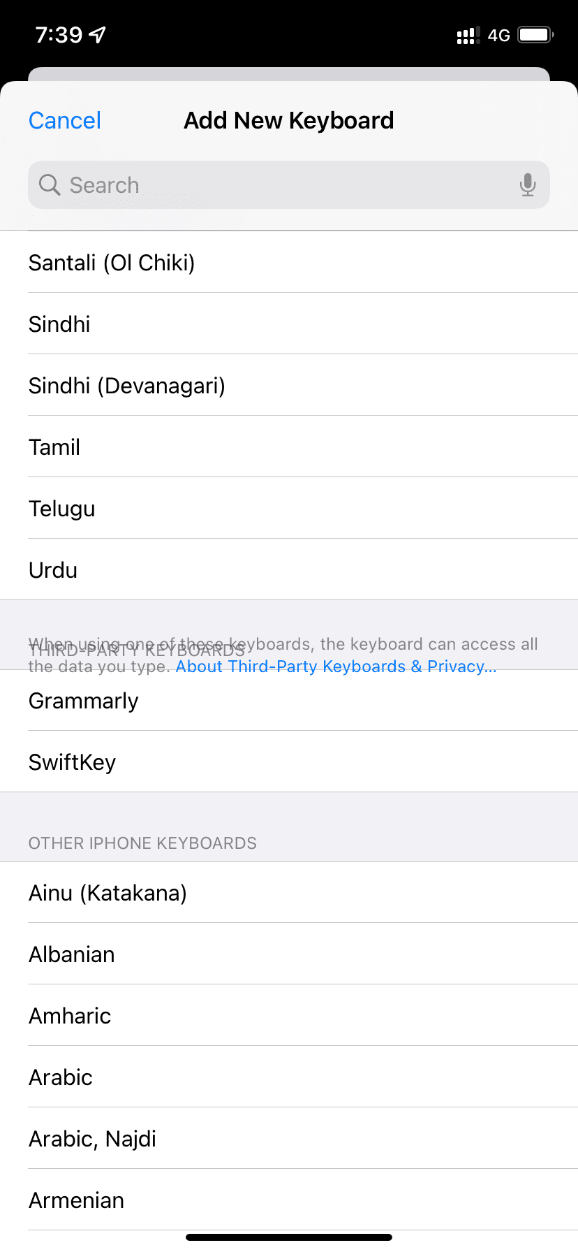 Add third-party keyboard from iOS Settings
