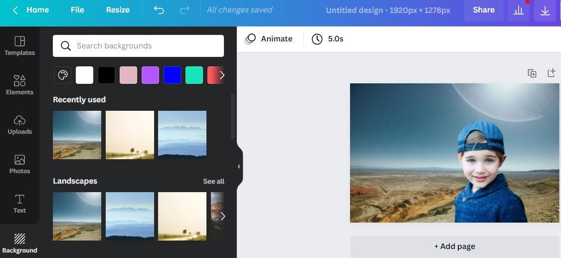 Selecting a New Background of the Image in Canva Design Window