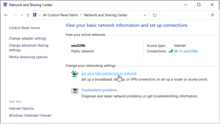 Setting up a new connection or network
