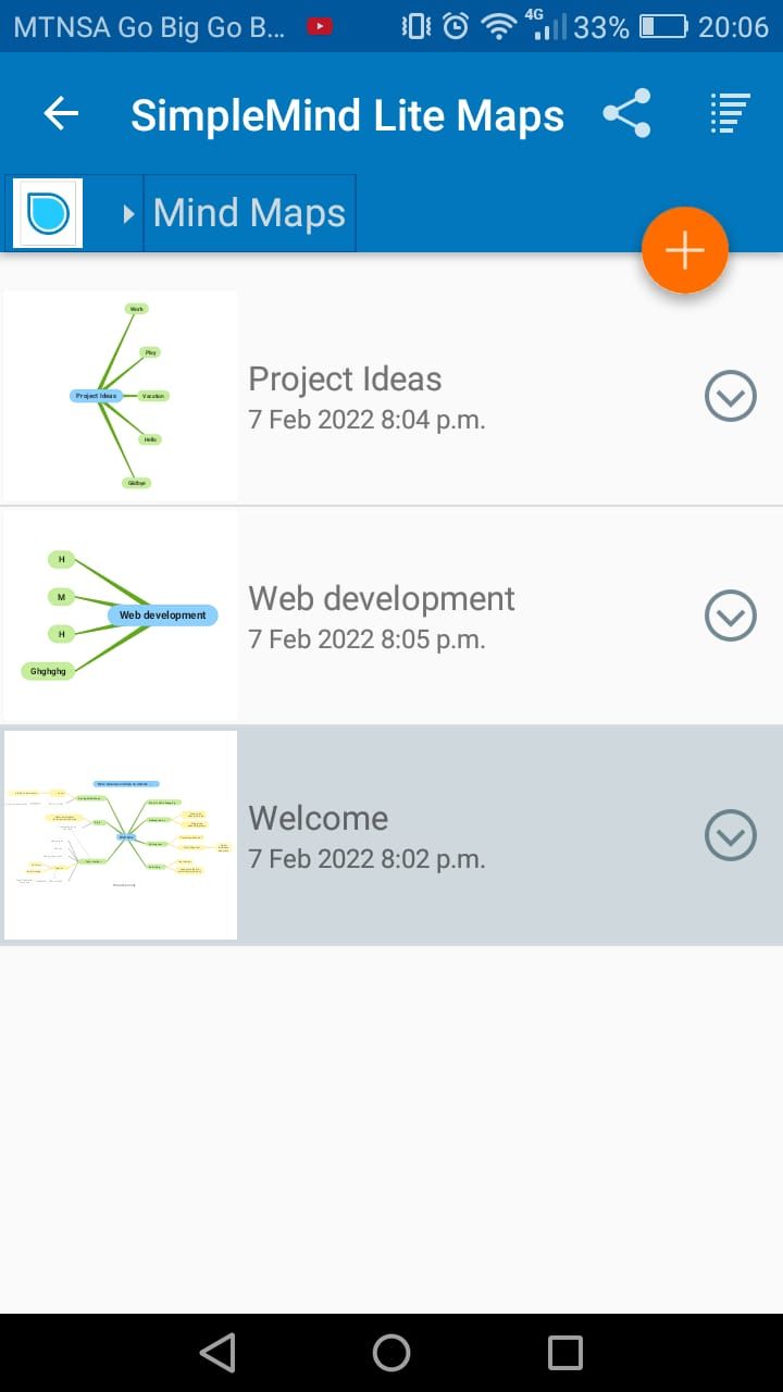 SimpleMind Lite app mindmap options