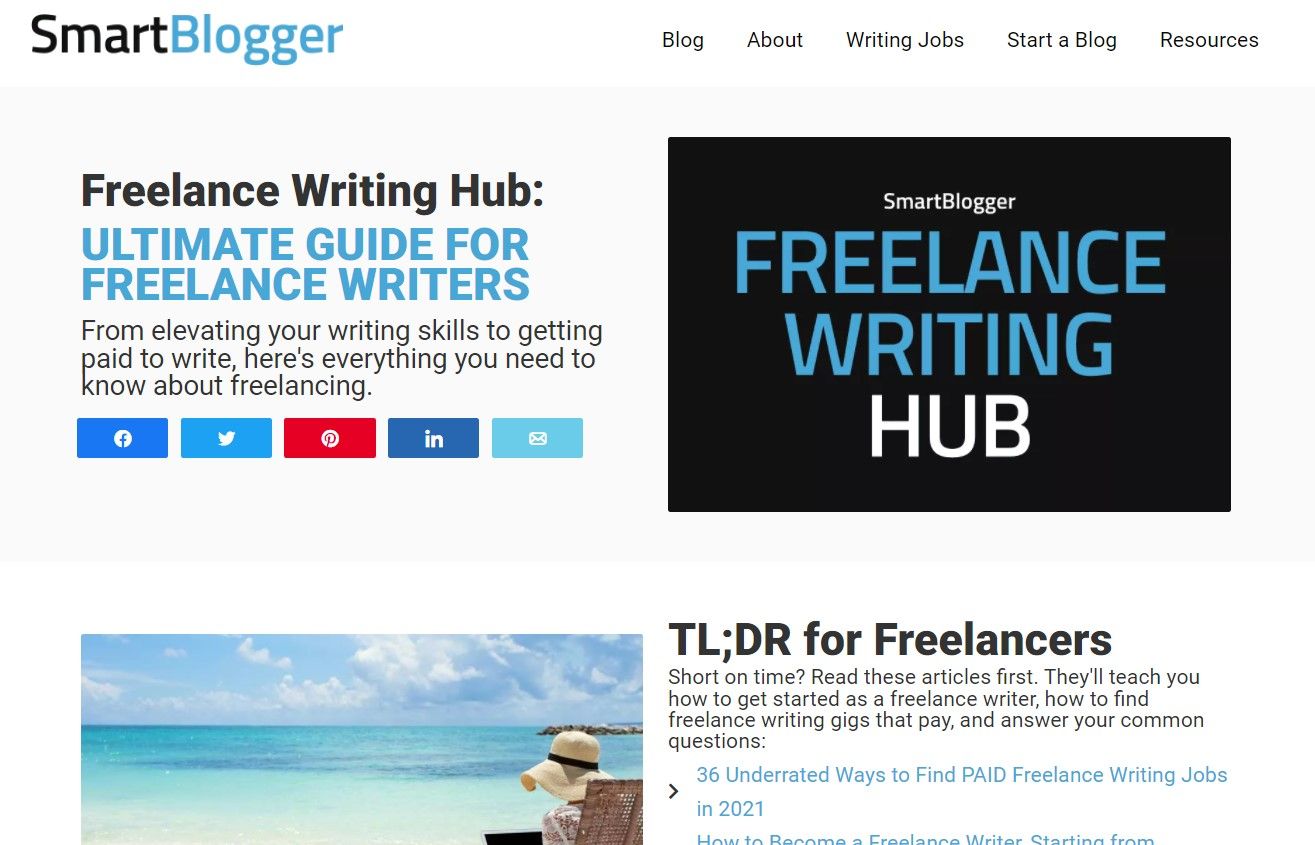 Smart blogger freelance writing hub page