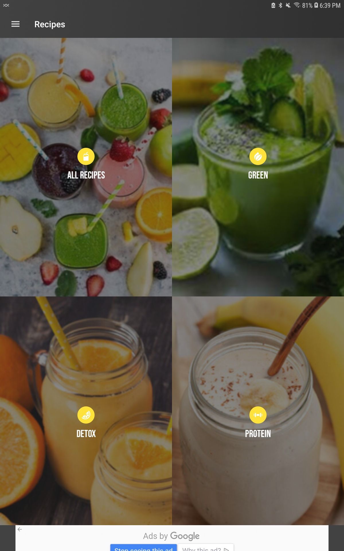 Smoothie Recipes app home screen