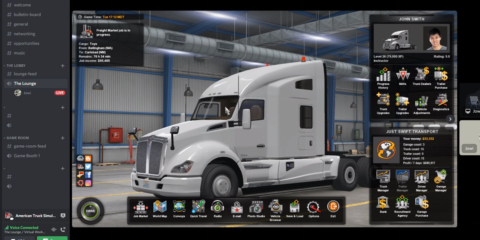 Streaming American Truck simulator on Discord