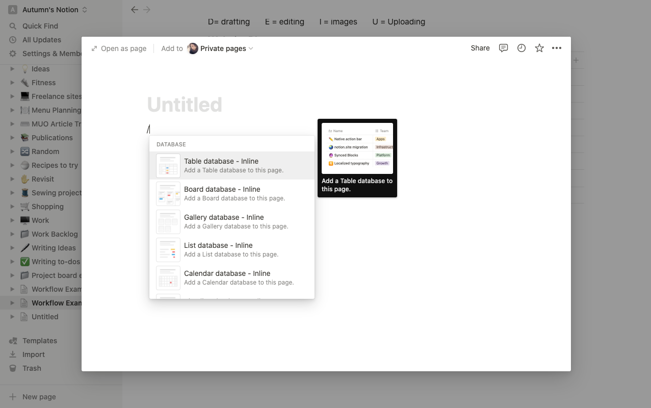 Screenshot of a commands menu in project management software