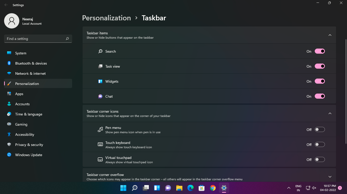 Taskbar Settings on Windows 11