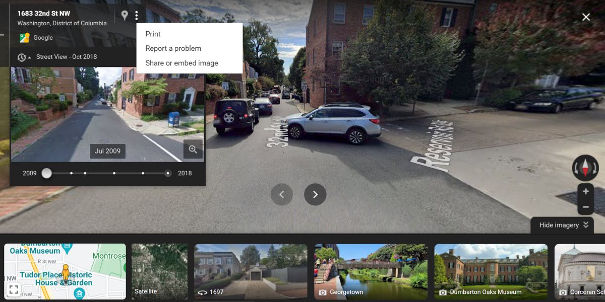 Timeline and Sharing options on Street View