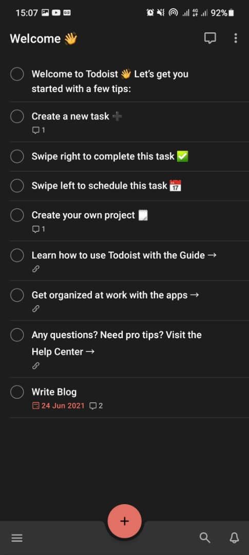 Screenshot of Todoist's welcome page