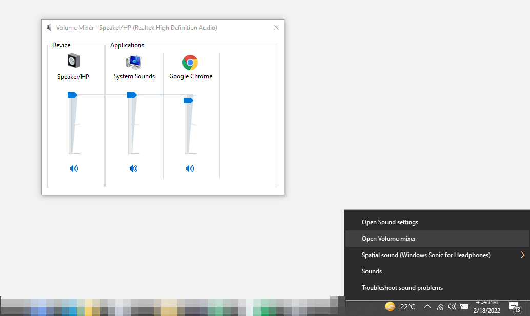 Habilite el navegador Chrome y aumente su nivel de voz en la configuración del mezclador de volumen