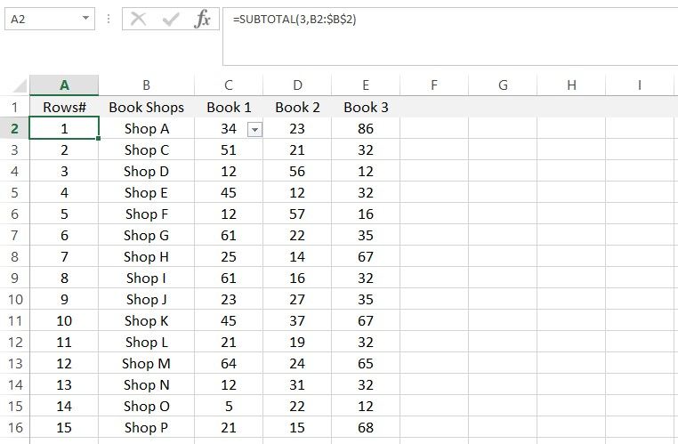 Using SUBTOTAL function to Number Rows in Microsoft Excel