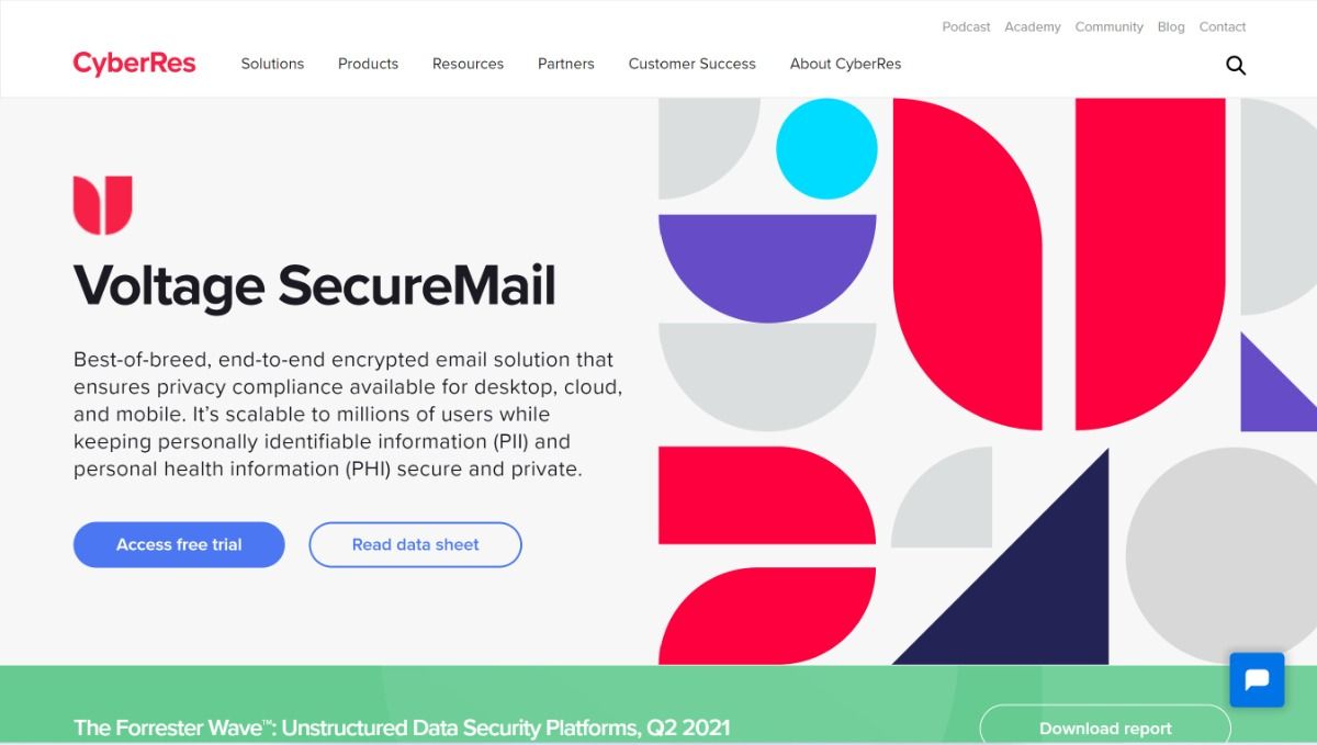 Voltage SecureMail website interface