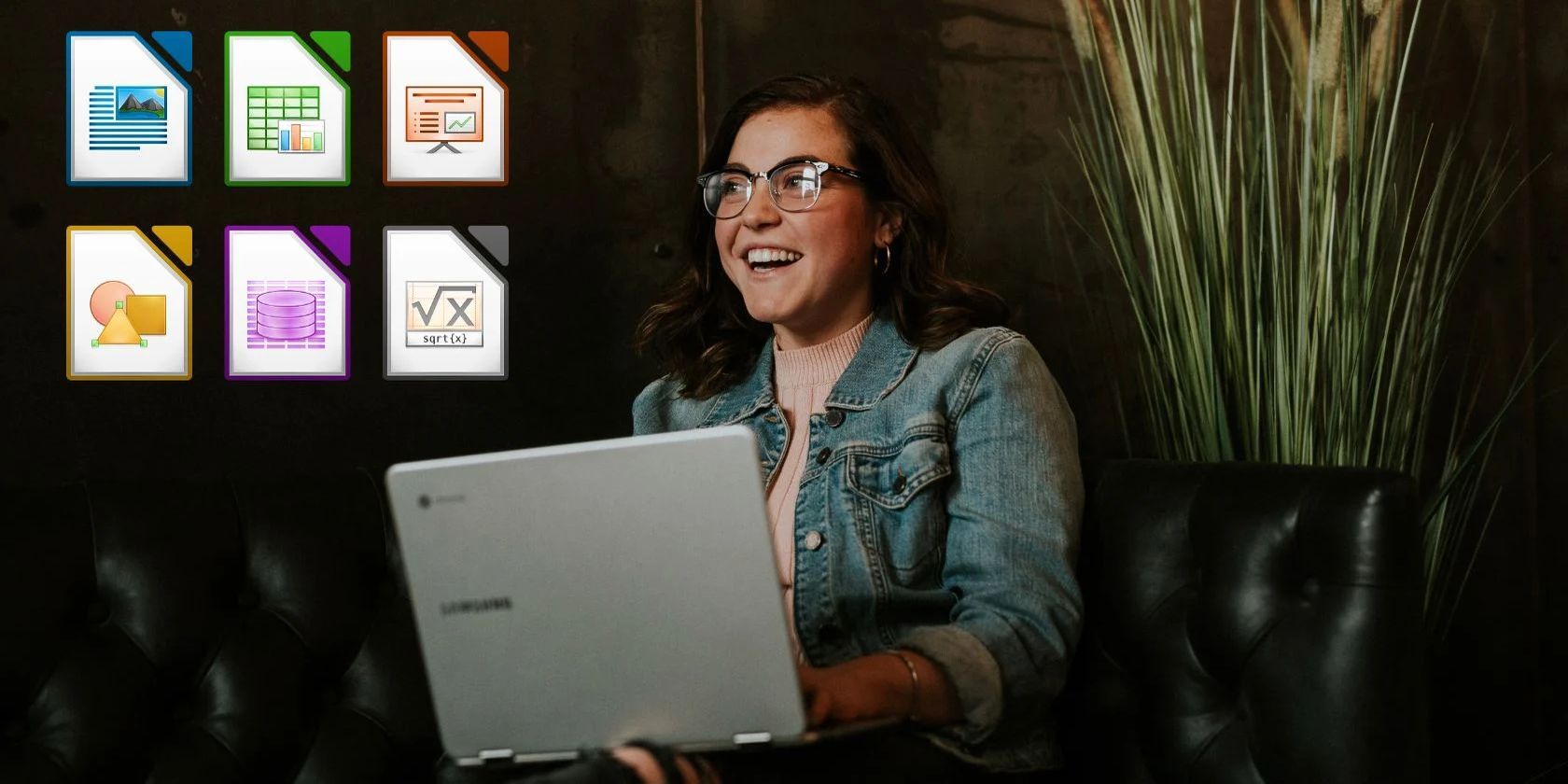 Woman happy over LibreOffice programs