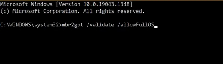 mbr2gpt /validate /allowFullOS command