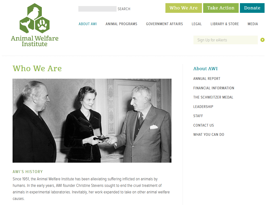 Animal Welfare Institute Website About Page