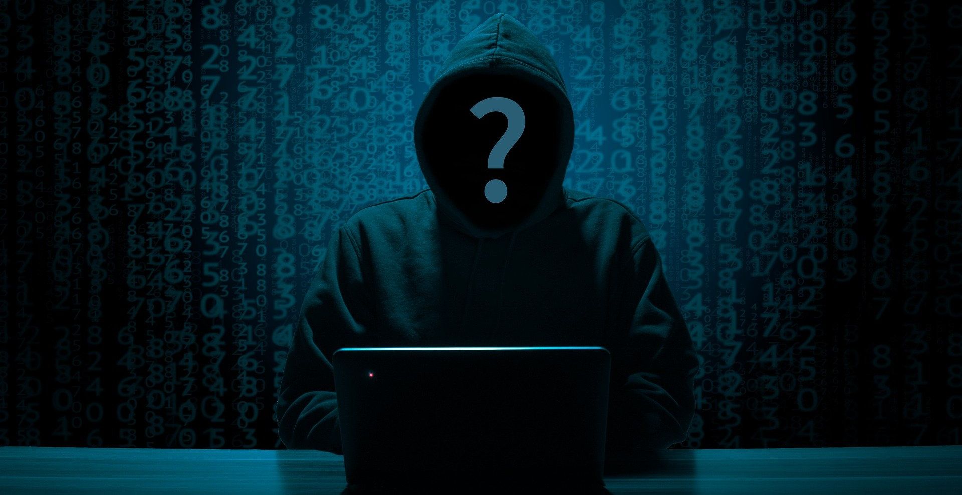 anonymous user in hoodie on laptop