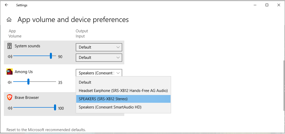 Windows 10 advanced sound settings.