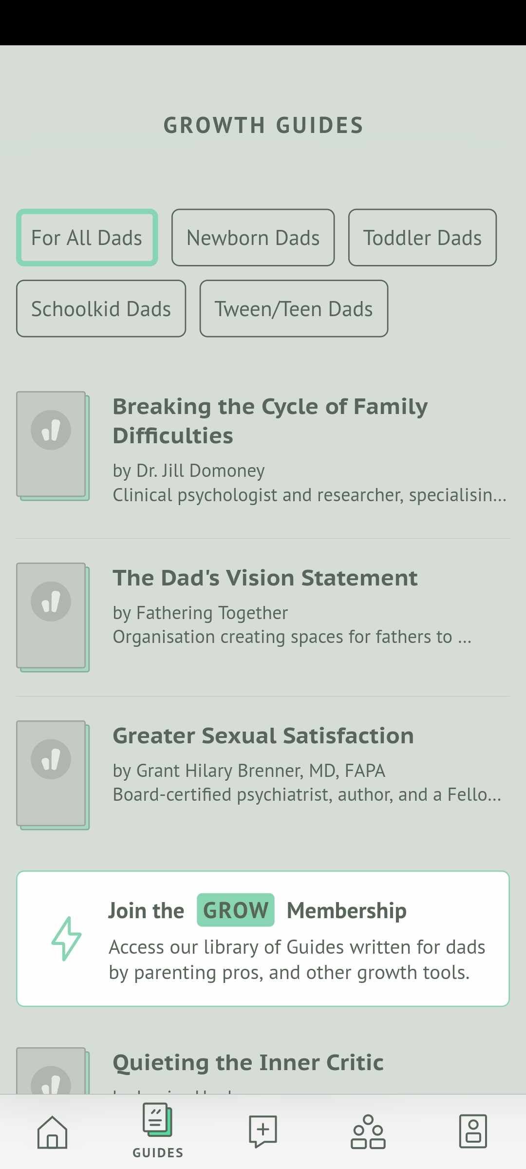 Dadditude offers growth guides by experts that work like step-by-step meditation to help you be a better father
