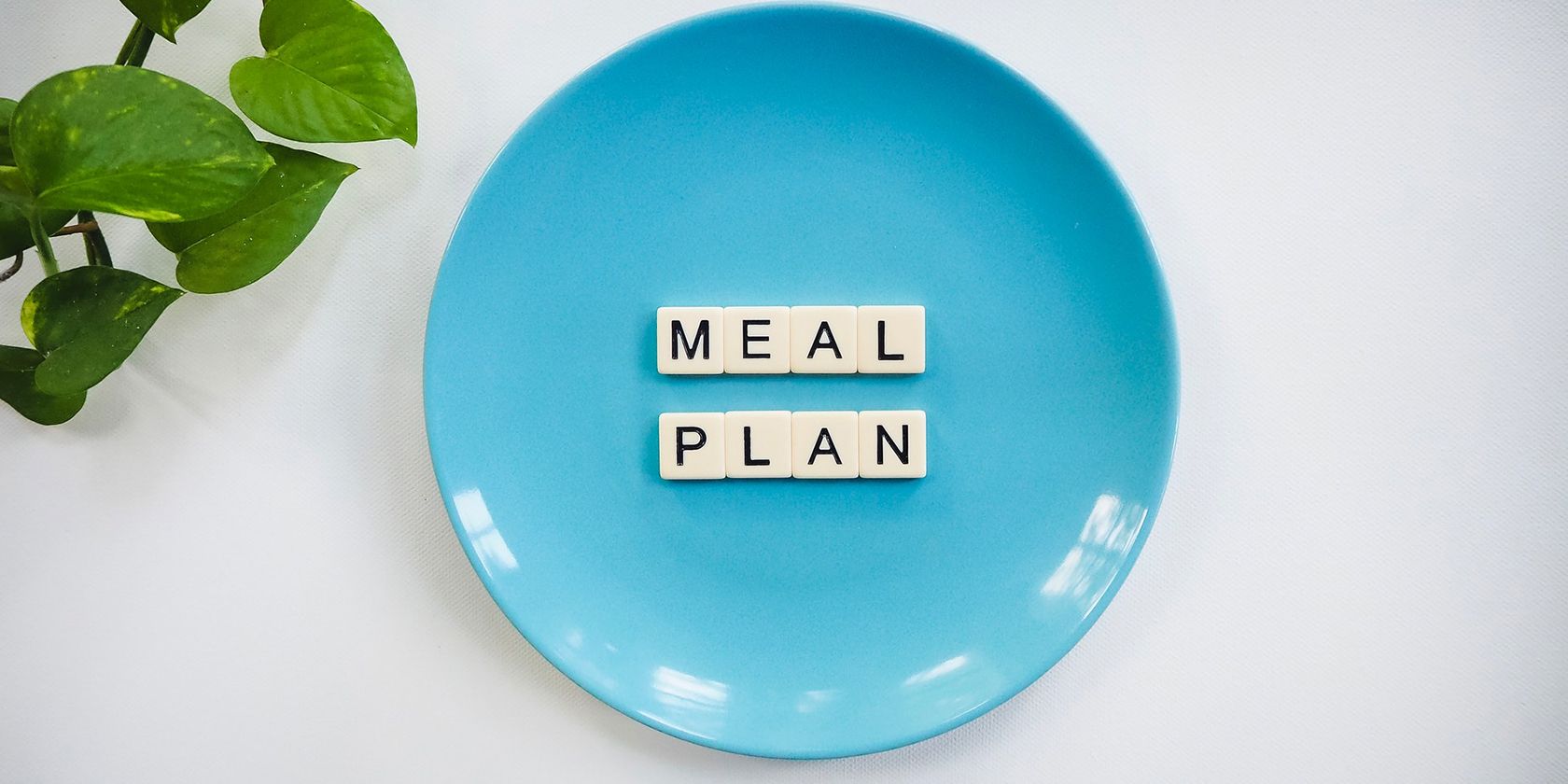 A blue plate with the words Meal Plan on it
