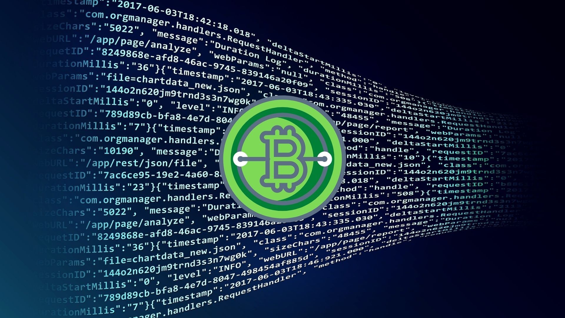 green bitcoin logo in front of code