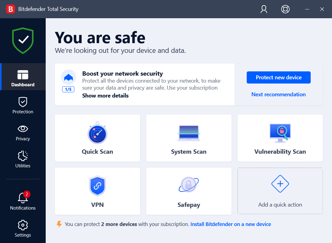 Bitdefender Total Security has a free VPN