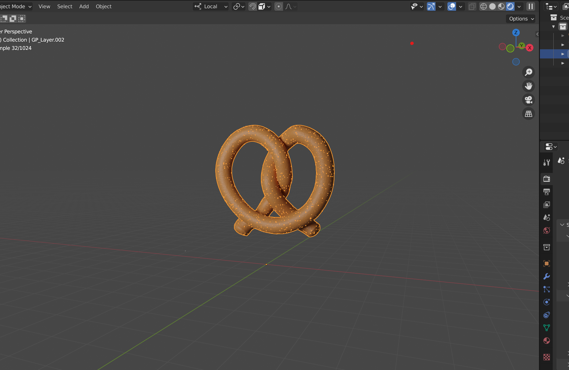 A 3D pretzel, made in Blender.