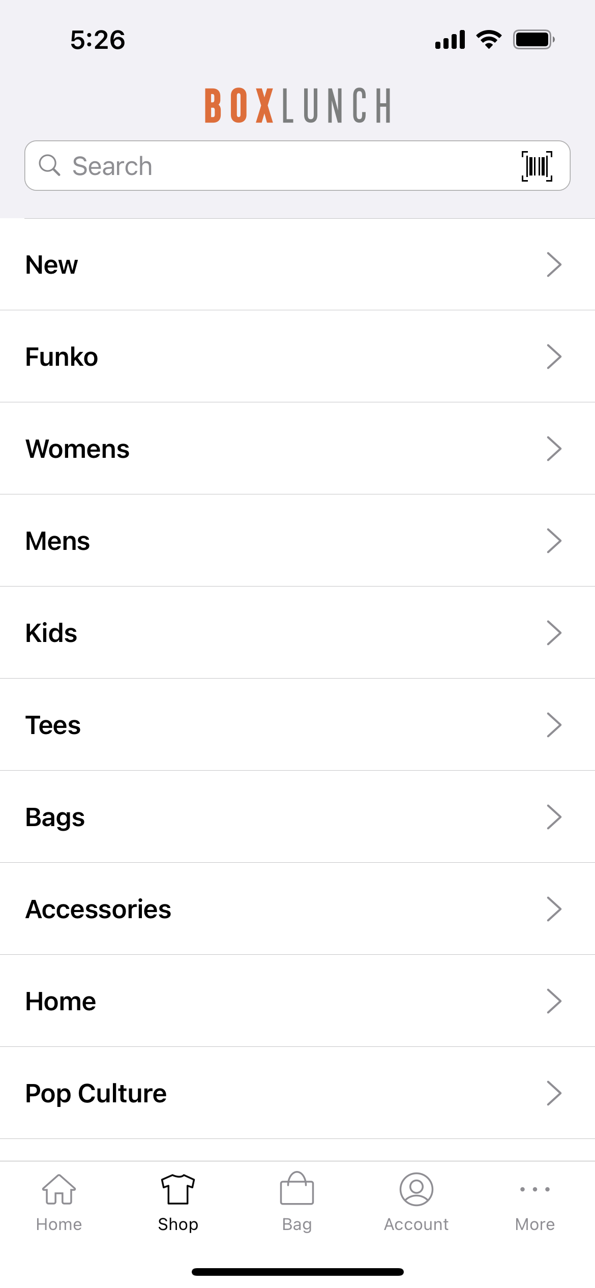 boxlunch app categories