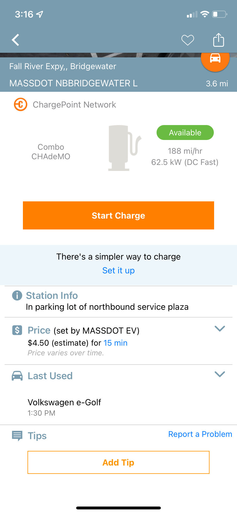 fast charger description on ios chargepoint app