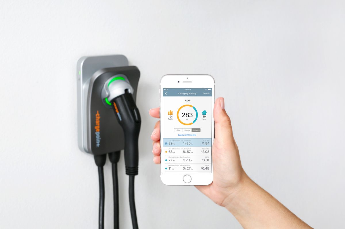chargepoint mobile app showing home charging analytics homeflex charger