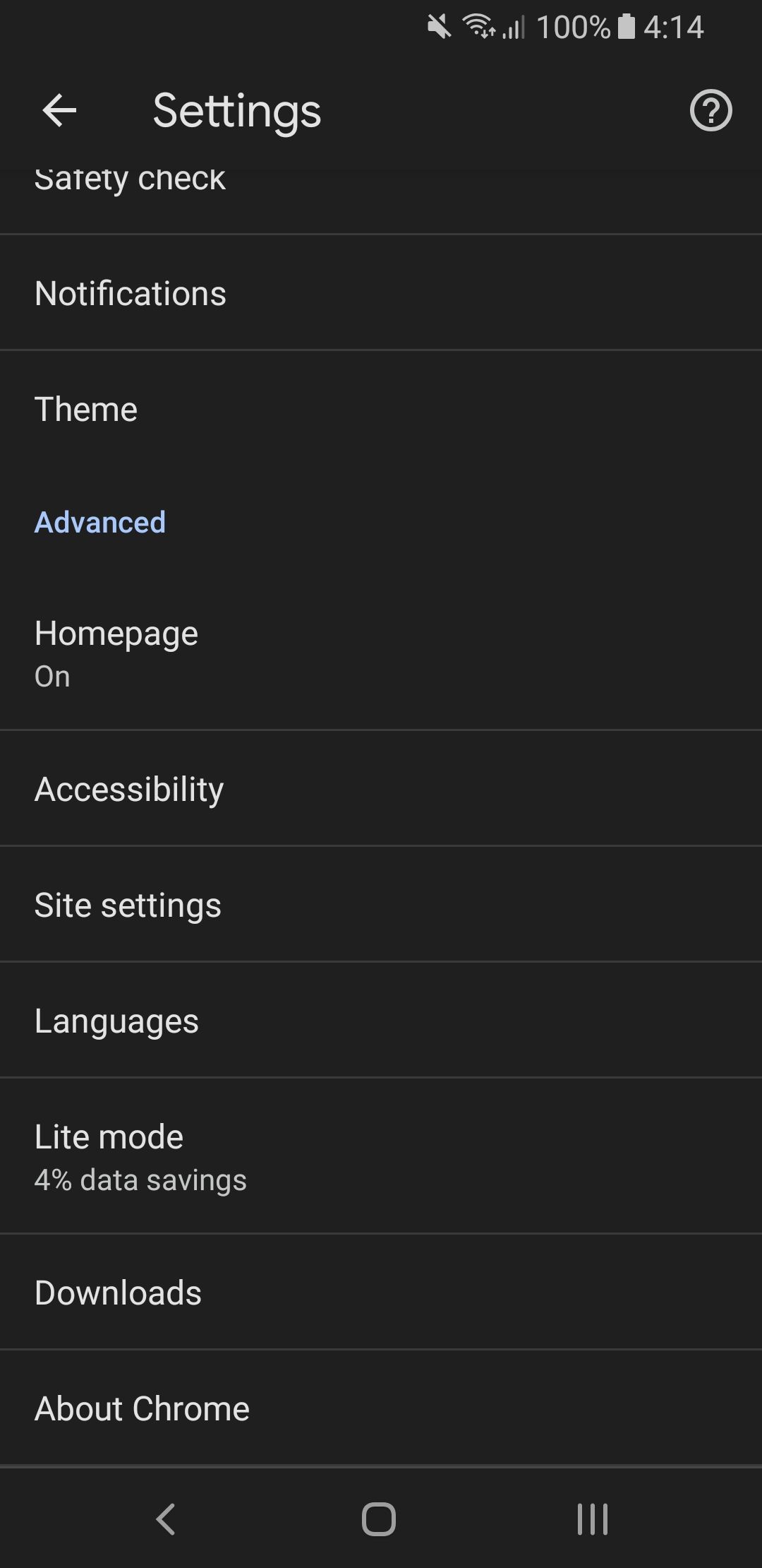 chrome android settings
