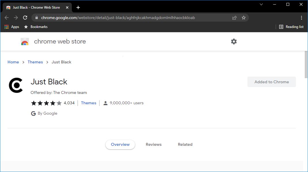 chrome web store just black theme