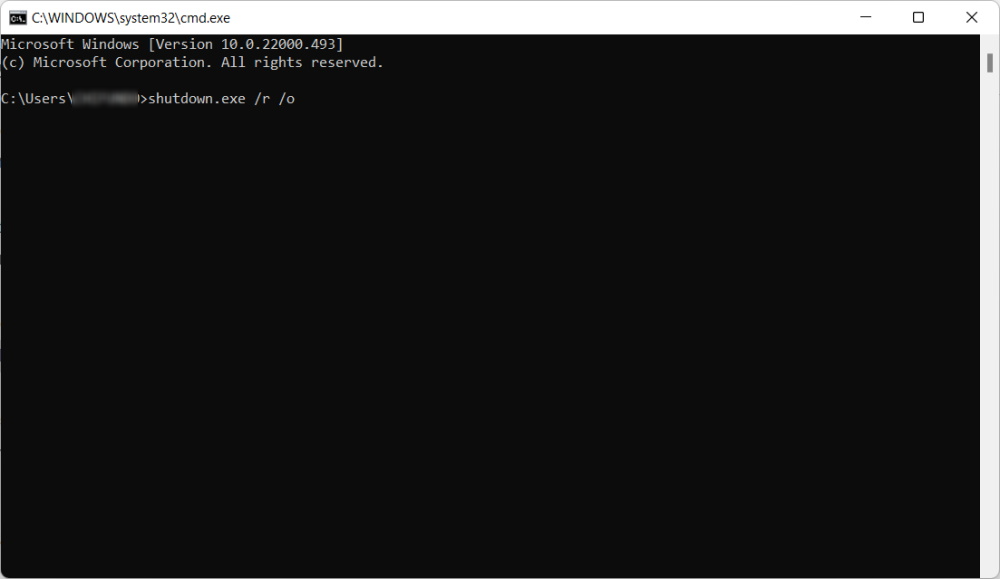 Entering advanced startup options using command prompt