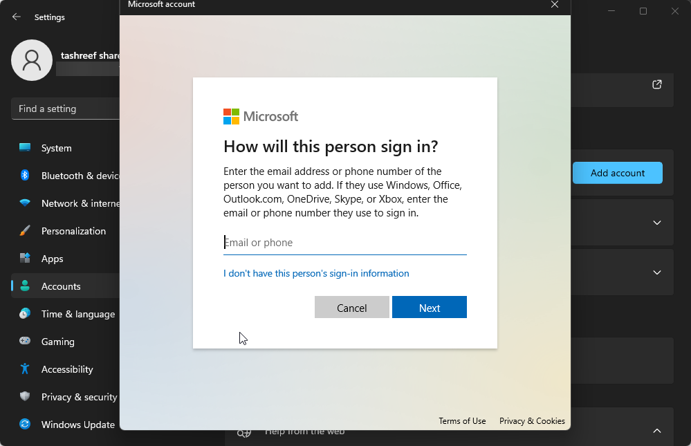 create local user account without Microsoft account