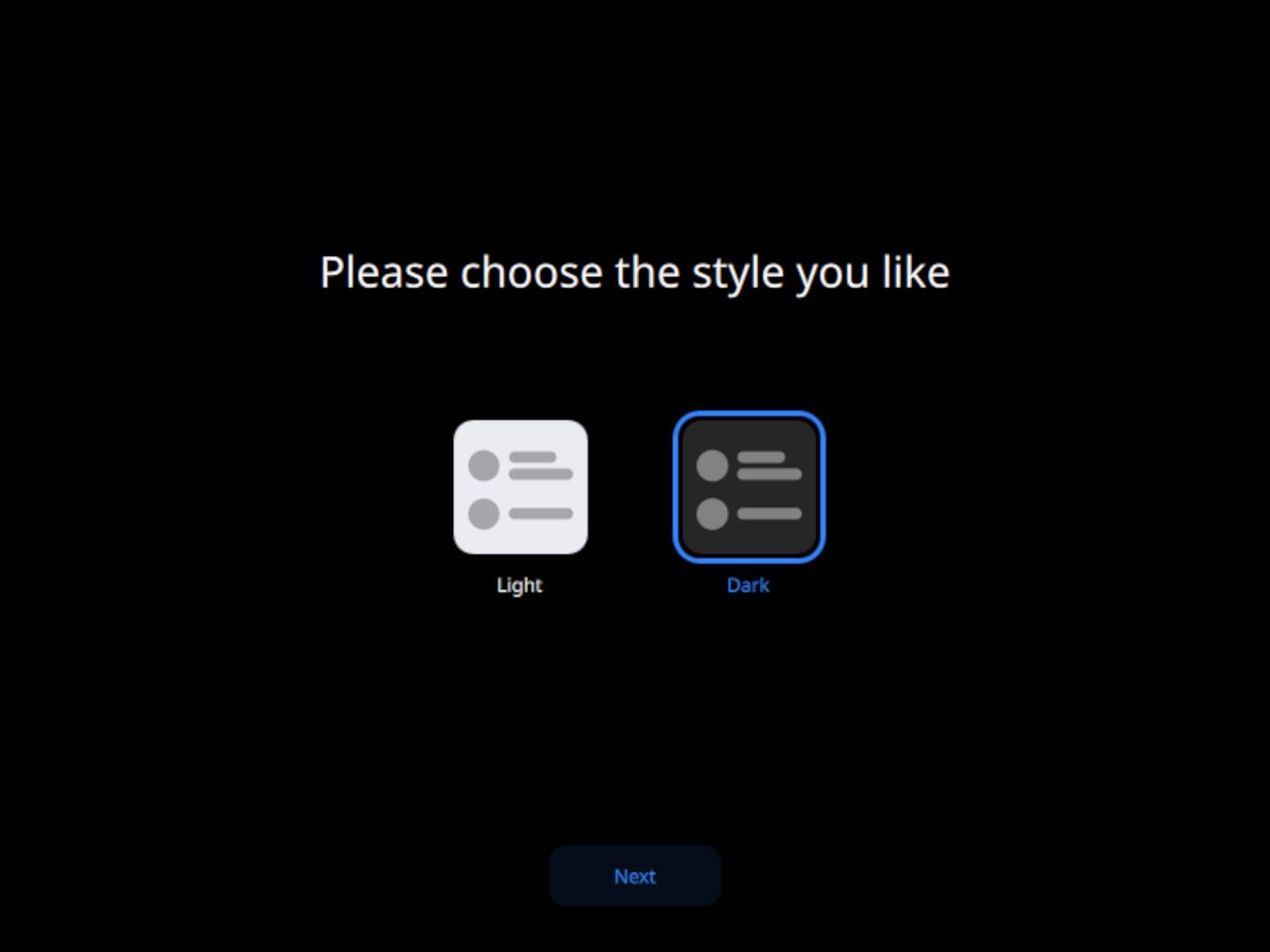 cutefishOS 0.8 Please choose the style you like window