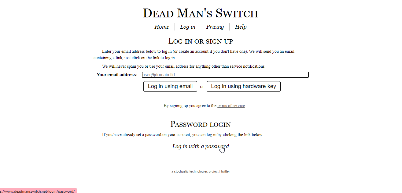 a preview of Dead Man's Switch's Home Page