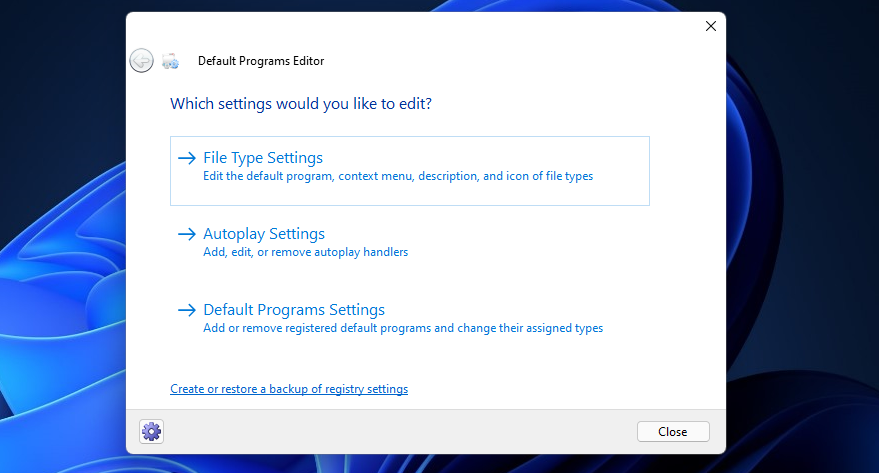 The File Types Settings option 