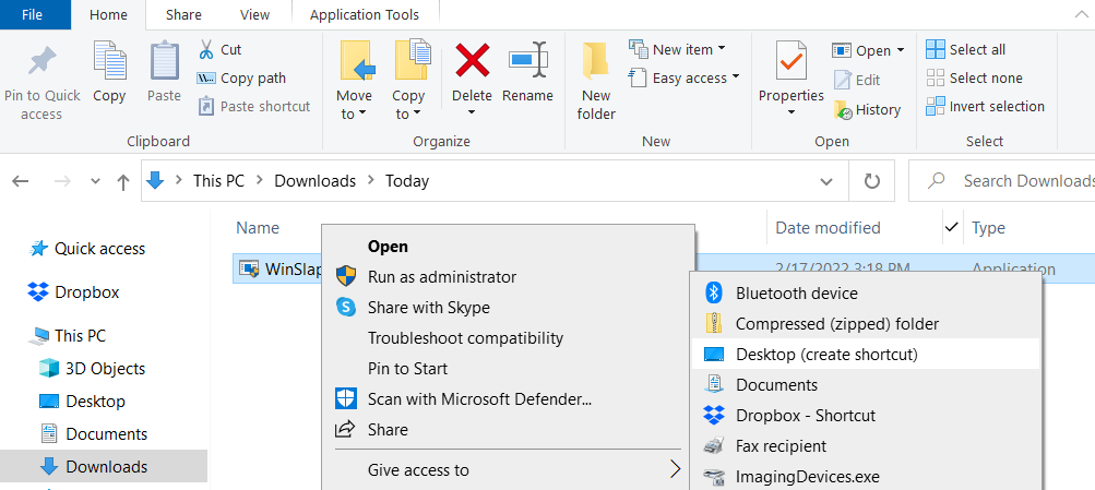 گزینه Desktop (Create Shortcut)