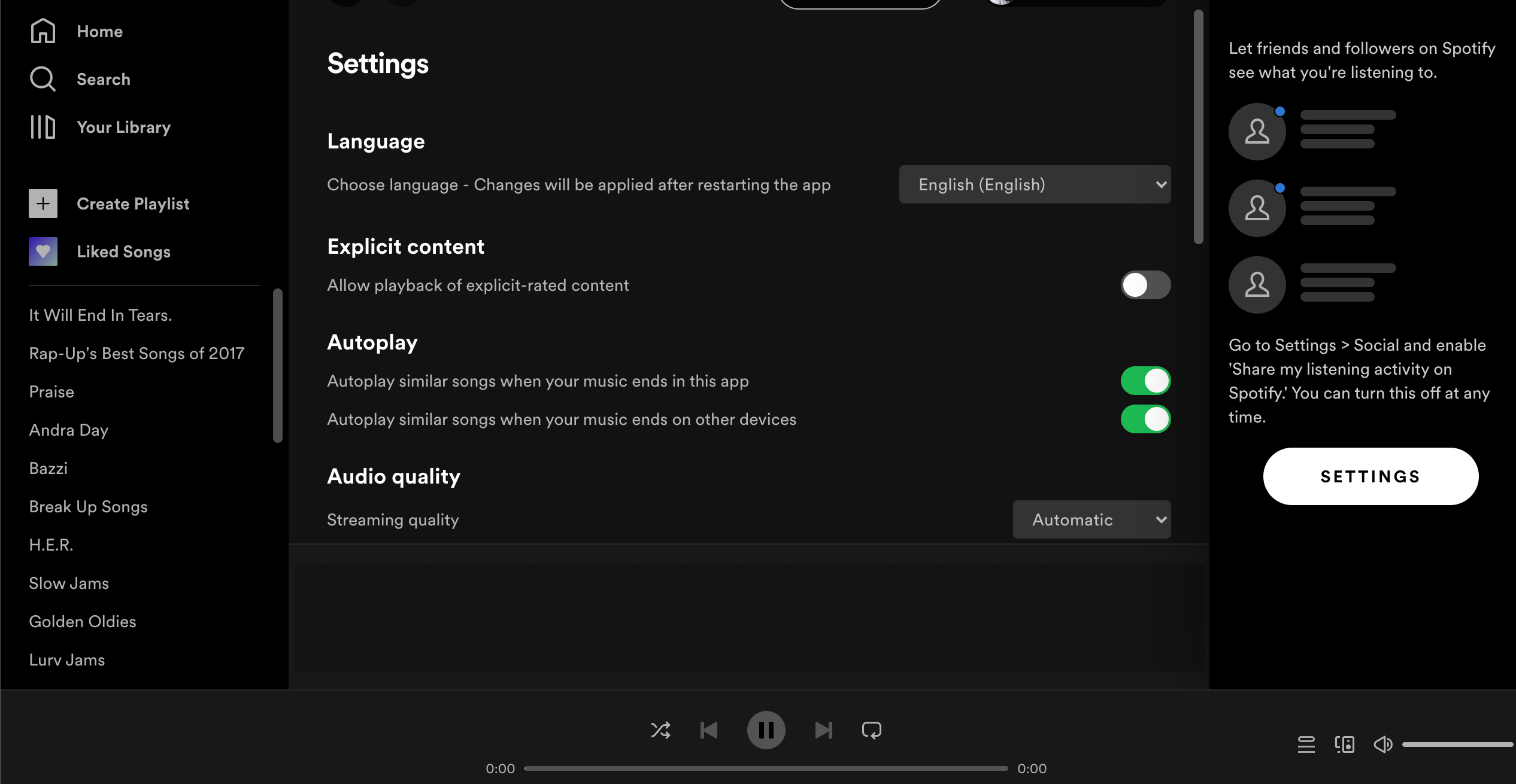 desktop screenshot of explicit content toggle button on spotify