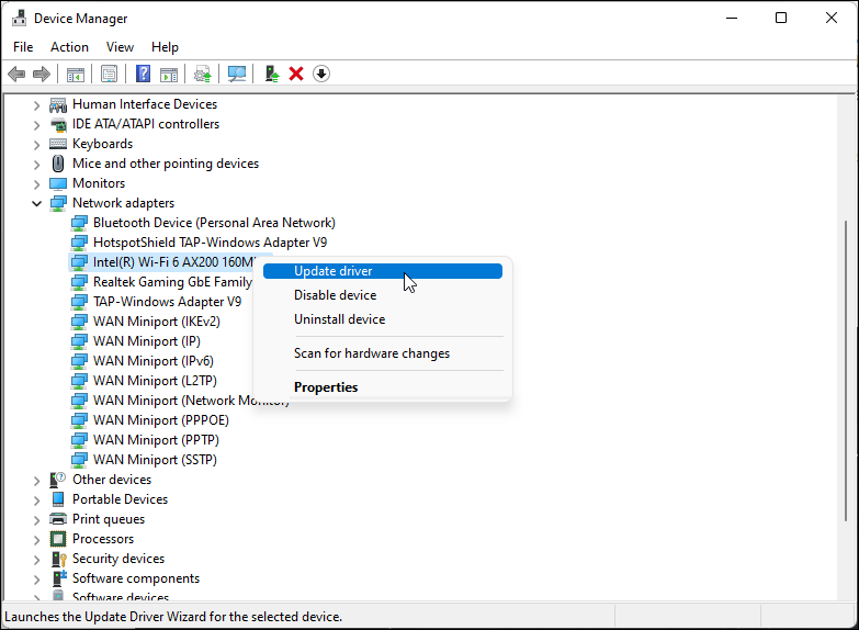 device manager update driver wifi adapter