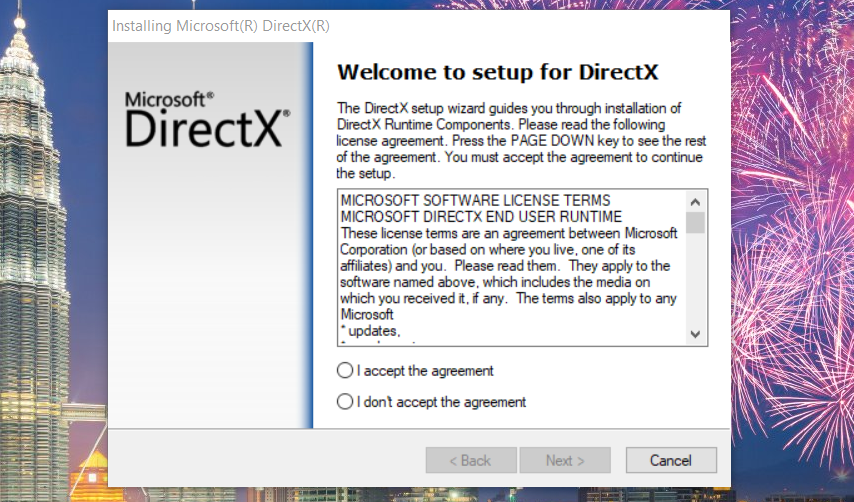 پنجره نصب Microsoft DirectX