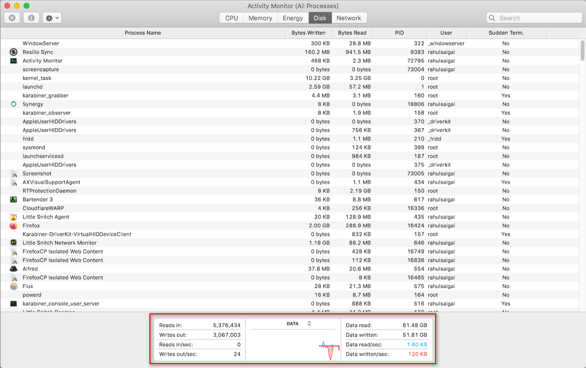 disk pane of activity monitor