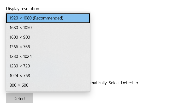 display resolution settings in windows 10