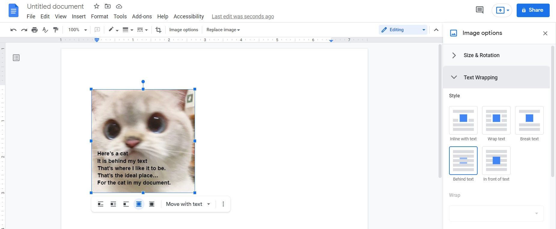 Text wrapping in Google Docs.