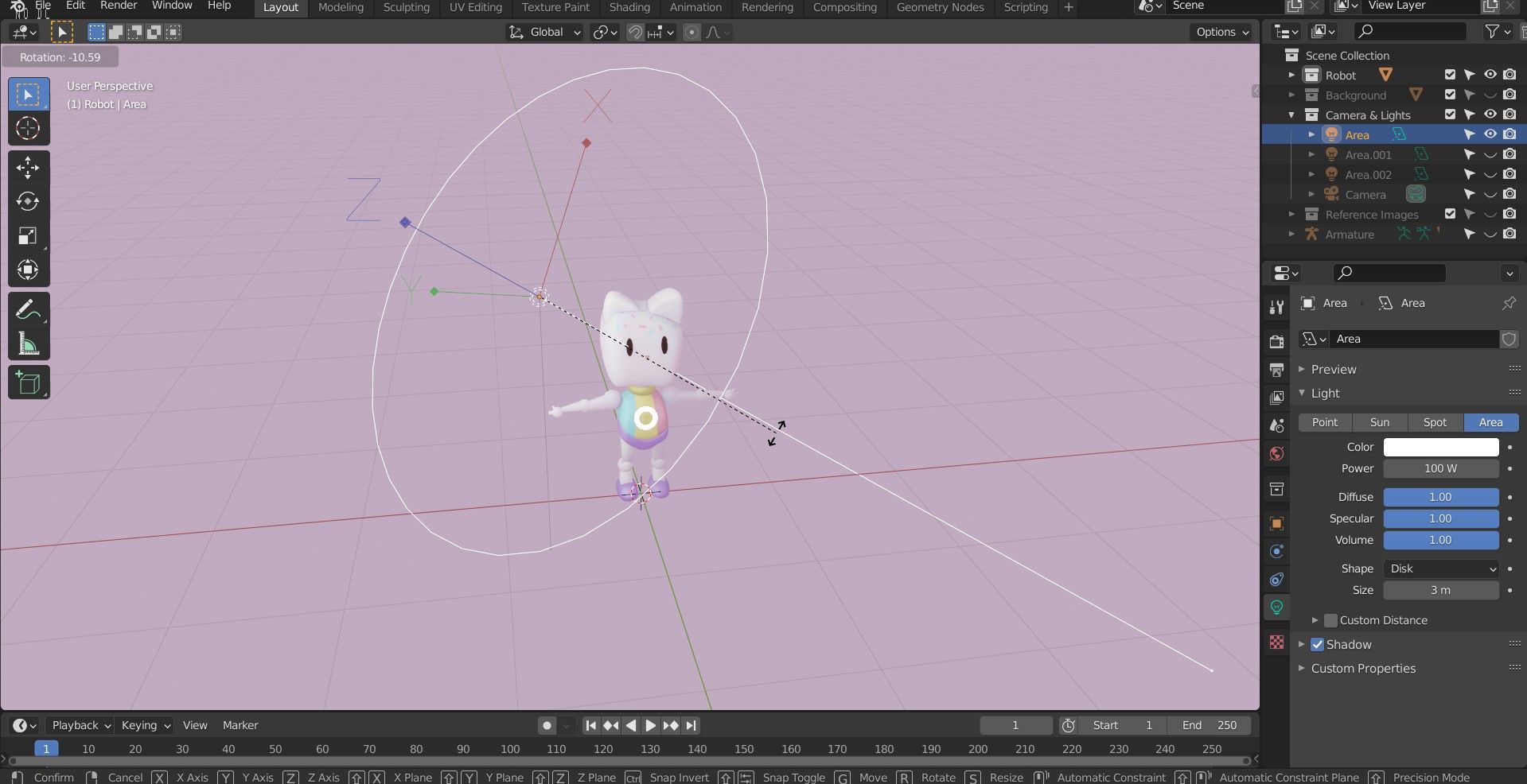 dotted line direction area light object in blender
