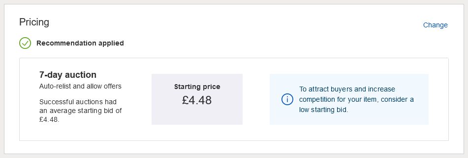 ebay pricing suggestion