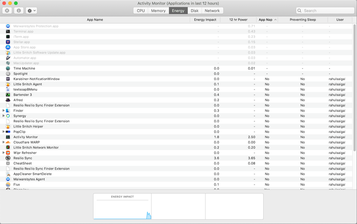 energy pane of activity monitor