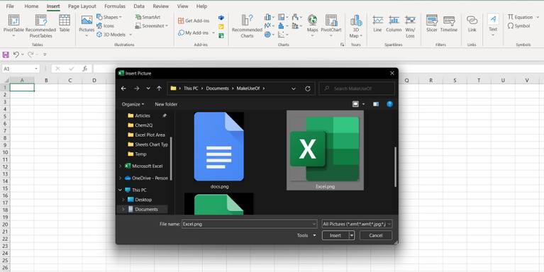 Menambahkan gambar dari perangkat di Excel